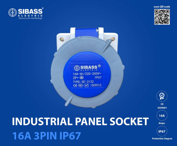 INDUSTRIAL PANEL SOCKET 16A 3PIN IP67