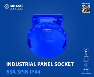 INDUSTRIAL PANEL SOCKET 63A 3PIN IP44