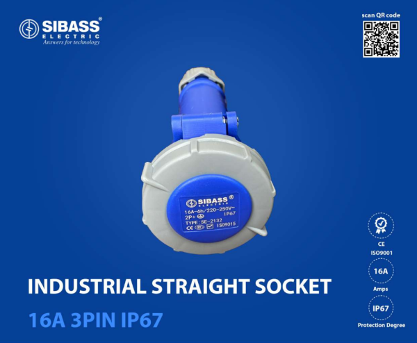 INDUSTRIAL STRAIGHT SOCKET 16A 3PIN IP67